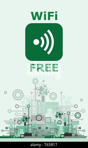 Wifi gratis segno con il tipo quadrato icona sullo sfondo Hi-Tech Illustrazione Vettoriale