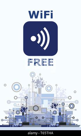 Wifi gratis segno con il tipo quadrato icona sullo sfondo Hi-Tech Illustrazione Vettoriale