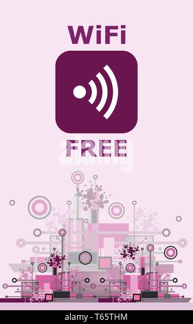Wifi gratis segno con il tipo quadrato icona sullo sfondo Hi-Tech Illustrazione Vettoriale