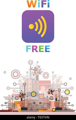 Wifi gratis segno con il tipo quadrato icona sullo sfondo Hi-Tech Illustrazione Vettoriale
