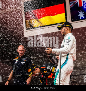 Monte Carlo/Monaco - 27/05/2018 - #44 Lewis Hamilton (GBR, Mercedes) celebra il suo terzo posto finale del GP di Monaco Foto Stock