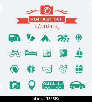 Camping Flat icona impostare Foto Stock