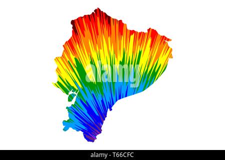 Ecuador - mappa è progettato rainbow abstract pattern colorati, Repubblica dell'Ecuador mappa fatta di esplosione di colori, Illustrazione Vettoriale