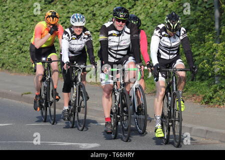 Ciclista gruppo su una strada principale Foto Stock