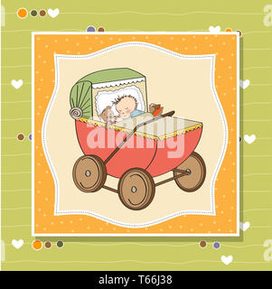 Baby boy doccia carta con retro strolller Foto Stock