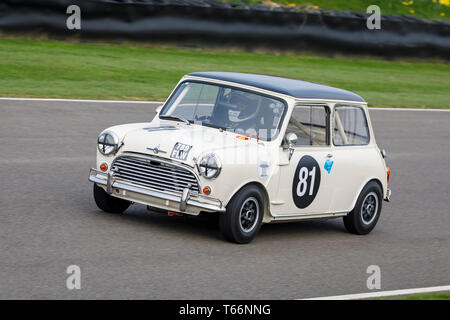 1963 Morris Mini Cooper S con autista Darren Turner durante la Betty Richmond Trophy gara al 77th Goodwood GRRC Assemblea dei Soci, Sussex, Regno Unito. Foto Stock