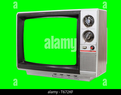 Po vintage televisione isolato con chroma schermo verde e lo sfondo. Foto Stock