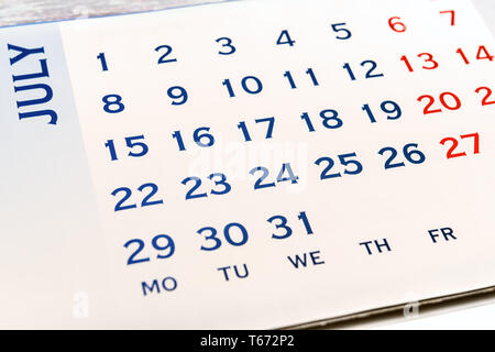 Calendario da parete giugno vista dall'alto. Il tuo può contrassegnare ogni giorno. Foto Stock