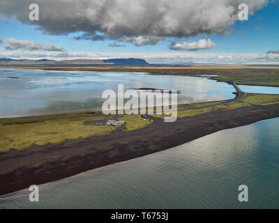 Fiume Markarfljot, Markarfljotsbru bridge, south coast, Islanda Foto Stock