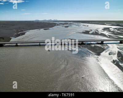Fiume Markarfljot, Markarfljotsbru bridge, south coast, Islanda Foto Stock