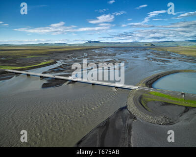 Fiume Markarfljot, Markarfljotsbru bridge, south coast, Islanda Foto Stock