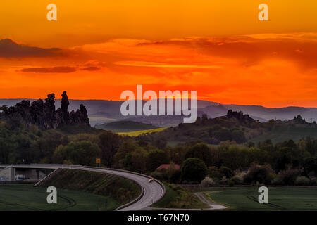 Formazione di roccia Teufelsmauer, Montagne Harz, Germania Foto Stock