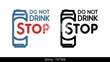 Anti-alcolismo badge di propaganda. A colori o in bianco e nero segno del vettore con bottiglia di birra e slogan - Non bere, Stop. Illustrazione Vettoriale