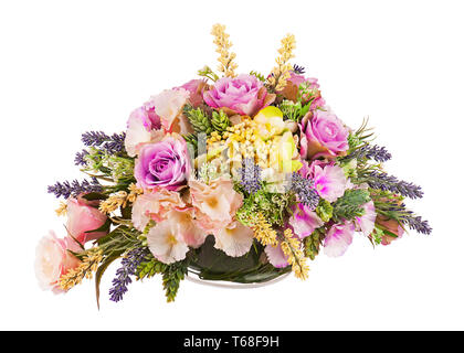 Bouquet di fiori artificiali disposizione centrotavola in vaso. Foto Stock