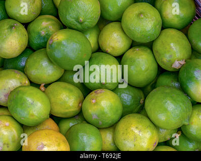 Un mucchio di limes. Fotografato presso il locale mercato tradizionale della città coloniale di Villa de Leyva nelle montagne andine della Colombia centrale. Foto Stock