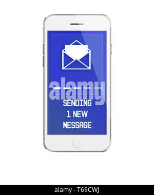 Mobile smart phone con schermo mostra iscrizione di invio messaggio. Foto Stock