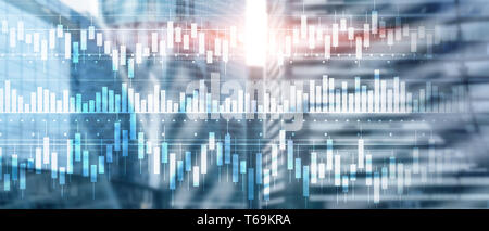 Candele diagramma grafico stock trading investimento finanza aziendale concetto mixed media doppia esposizione schermo virtuale. Foto Stock