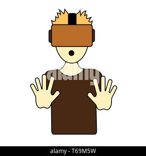 Ragazzo con occhiali vr contorno. vektor illustrazione Illustrazione Vettoriale