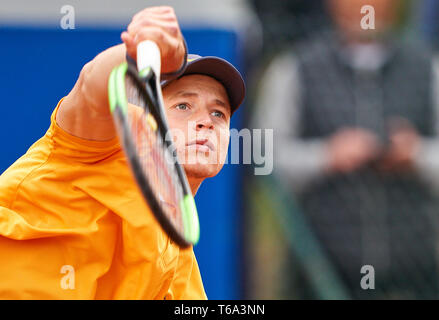 Monaco di Baviera, Germania. 30 apr, 2019. Rudolf MOLLERKER (GER) in azione nella sua partita contro Marius COPIL . Molleker ha vinto 7-6,4-6,6-4 presso il Tennis BMW internazionale aperto da FWU, ATP a Monaco di Baviera, Aprile 30, 2019. Credito: Peter Schatz/Alamy Live News Foto Stock