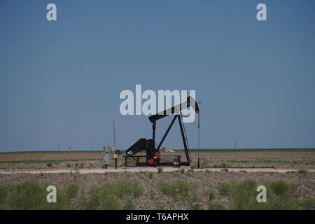 Nero unità di pompaggio in Midland County, Texas occidentale. Foto Stock