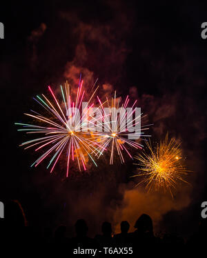 Spettacolari fuochi d'artificio nel cielo notturno Foto Stock