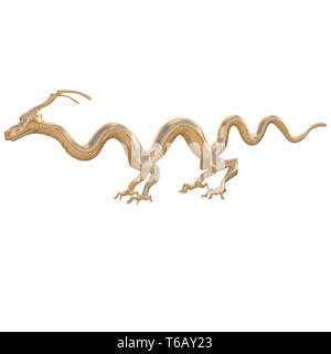 3D render. Statua dorata di una lunghissima dragone cinese Foto Stock