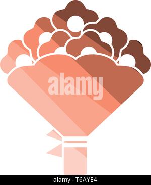 Bouquet di fiori icona con legato prua. Schermo piatto a colori e design. Illustrazione Vettoriale. Illustrazione Vettoriale