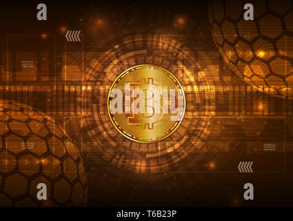 Bitcoin valuta digitale con circuito vettore astratto sfondo per tecnologia e business marketing online Illustrazione Vettoriale