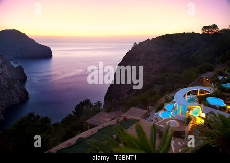 Tramonto dalla HACIENDA NA XAMENA Hotel. Sant Miquel. Ibiza. Isole Baleari. Spagna. Foto Stock