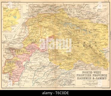 Provincia di Frontiera di Nordovest, Jammu e Kashmir". British India/Pakistan 1931 mappa Foto Stock