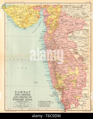 Bombay Sud & parte di Baroda. India britannica province. Maharashtra 1931 mappa Foto Stock