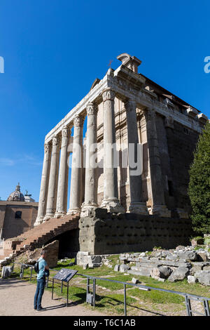 Tempio di Antonino e Faustina, Foro Romano, Roma, Italia Foto Stock