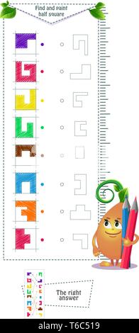 Gioco educativo per i bambini e gli adulti e sviluppo della logica, iq. Gioco di attività per i bambini a trovare e mezzo di vernice square Illustrazione Vettoriale