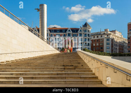 Cane da fiori nel centro città di Bilbao Foto Stock