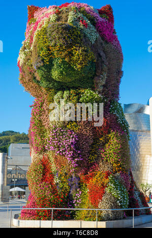 Cane da fiori nel centro città di Bilbao Foto Stock