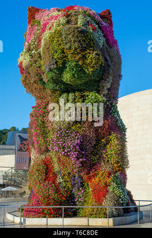 Cane da fiori nel centro città di Bilbao Foto Stock