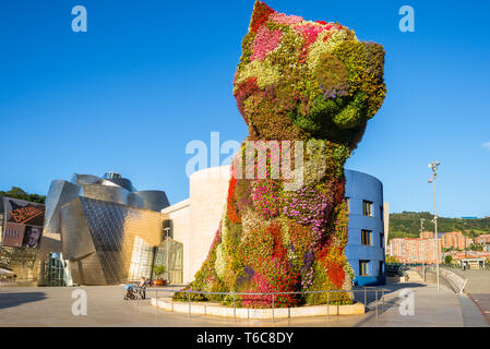 Cane da fiori nel centro città di Bilbao Foto Stock