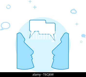 Parlare faccia a faccia piatta icona Vettore. Il dialogo e la comunicazione illustrazione. Luminoso appartamento stile. Blue Design monocromatico. Corsa modificabile. Regolare la linea Illustrazione Vettoriale