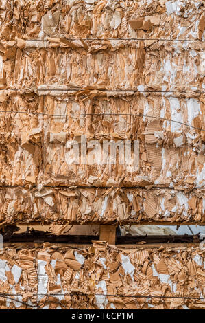 Pila di premuto cartoni ondulati pronto per il riciclaggio Foto Stock