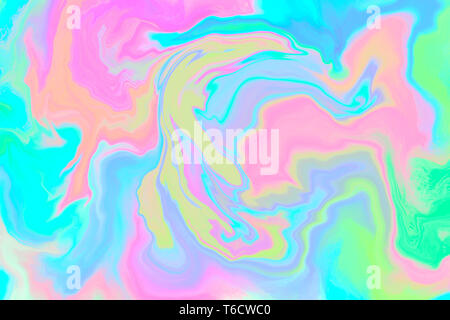 Abstract neon olografico banner sfondo con copia spazio. Carta da parati con gradiente di ologramma. Imitazione di liquido Foto Stock