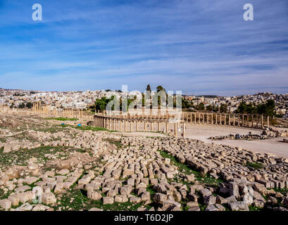 Oval Plaza, Jerash Jerash, Governatorato, Giordania Foto Stock