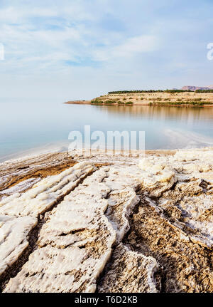 Formazioni di sale sulla riva del Mar Morto, Karak Governatorato, Giordania Foto Stock