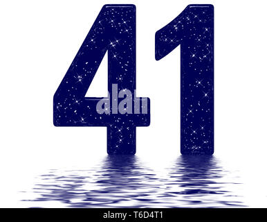 Il numero di riferimento 41, Forty One, star sky texture imitazione, riflessa sulla superficie dell'acqua, isolato su bianco, 3D render Foto Stock