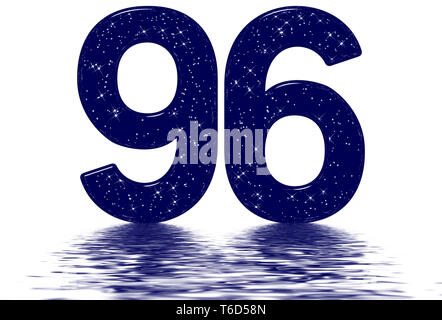 Il numero di riferimento 96, novantasei, star sky texture imitazione, riflessa sulla superficie dell'acqua, isolato su bianco, 3D render Foto Stock