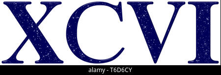 Numero romano 96, novantasei, star sky texture imitazione, isolato su sfondo bianco, 3D render Foto Stock