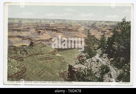 Detroit Publishing Company vintage riproduzione cartolina del Grand Canyon visto dalla vetta del Bright Angel Trail, Arizona, 1914. Dalla Biblioteca Pubblica di New York. () Foto Stock