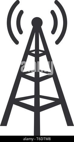 Comunicazione torre di trasmissione radio con onde web Simbolo icona Illustrazione Vettoriale