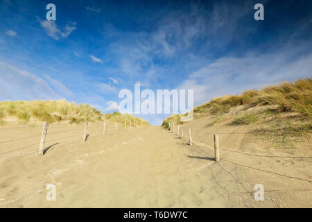 Percorso fino dune di sabbia e cielo blu dal mare spiaggia Foto Stock