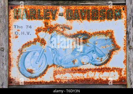 Segno di stagno 74 O.H.V. Harley Davidson Foto Stock