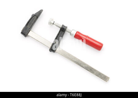 Vecchio morsetto a vite usato isolato su bianco Foto Stock